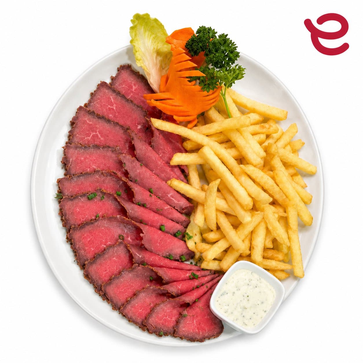 Roastbeefteller mit Frites und Tartarsauce